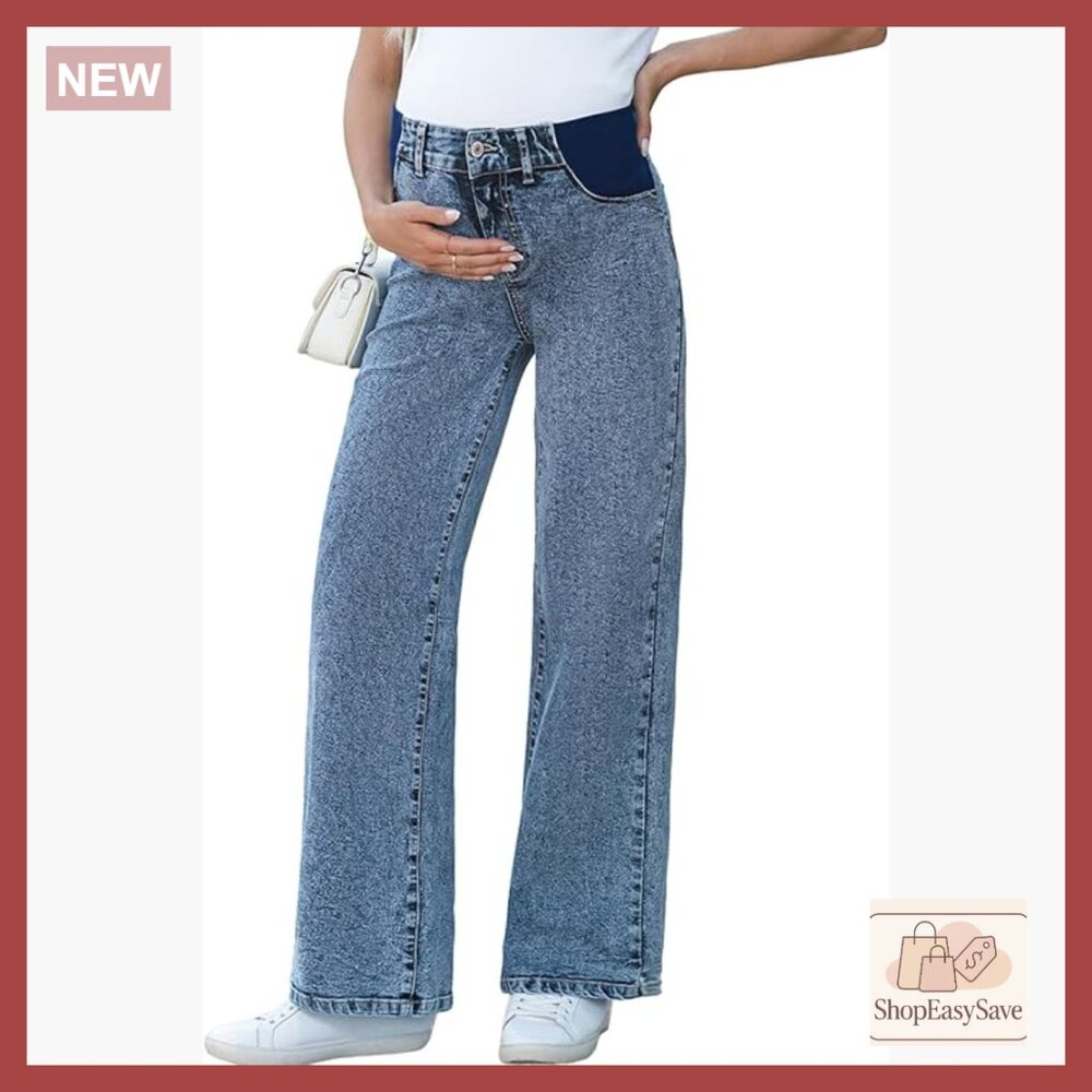 Maternity Jeans High Waist Straight Leg Denim Pants Adjustable Comfort Fit